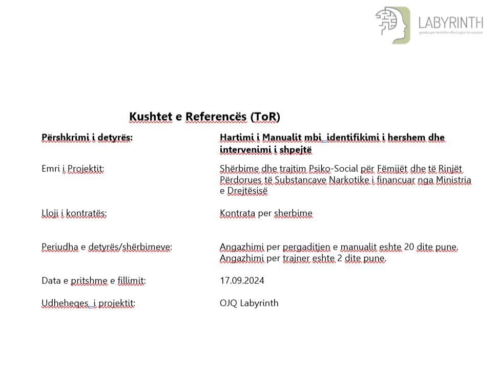 Hartimi i Manualit mbi  identifikimi i hershem dhe intervenimi i shpejtë